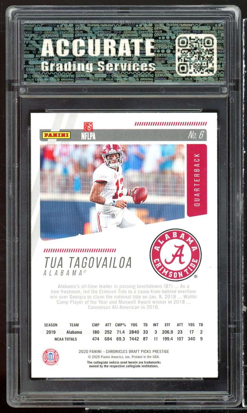 Tua Tagovailoa Rookie 2020 Chronicles Prestige Draft Green Foil #6 AGS 10 GEM MT Image 2