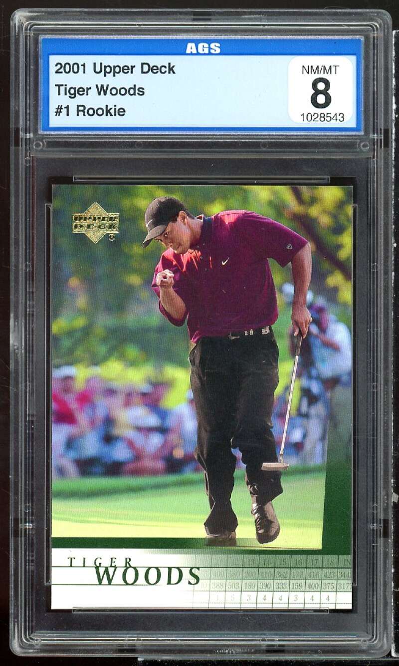 Tiger Woods Golf Rookie Card 2001 Upper Deck #1 AGS 8 NM-MT Image 1