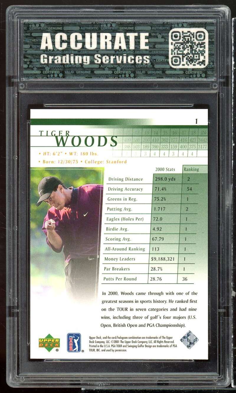 Tiger Woods Golf Rookie Card 2001 Upper Deck #1 AGS 8 NM-MT Image 2