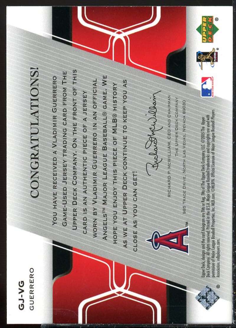 Vladimir Guerrero Card 2005 Upper Deck Game Jersey #VG  Image 2