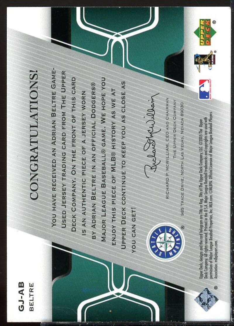 Adrian Beltre Card 2005 Upper Deck Game Jersey #AB  Image 2