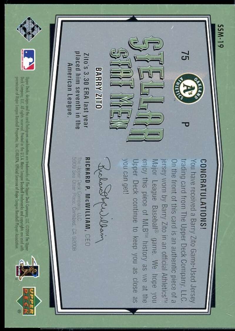 Barry Zito Card 2004 Upper Deck Vintage Stellar Stat Men Jerseys #19  Image 2