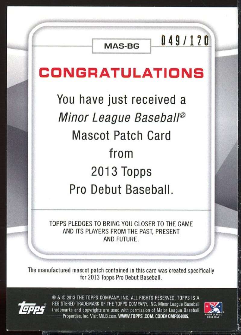 Bubba Grape Card 2013 Topps Pro Debut Mascots #BG  Image 2