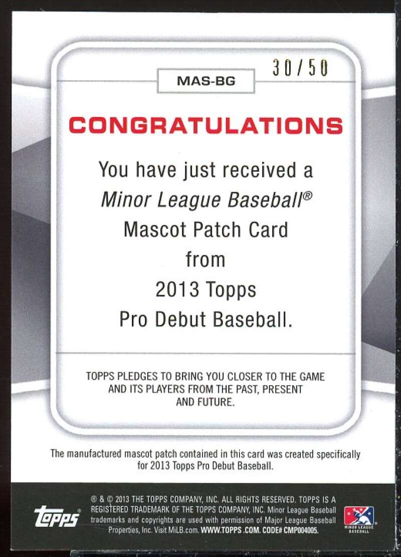 Bubba Grape Card 2014 Topps Pro Debut Mascots Gold #MMBG  Image 2