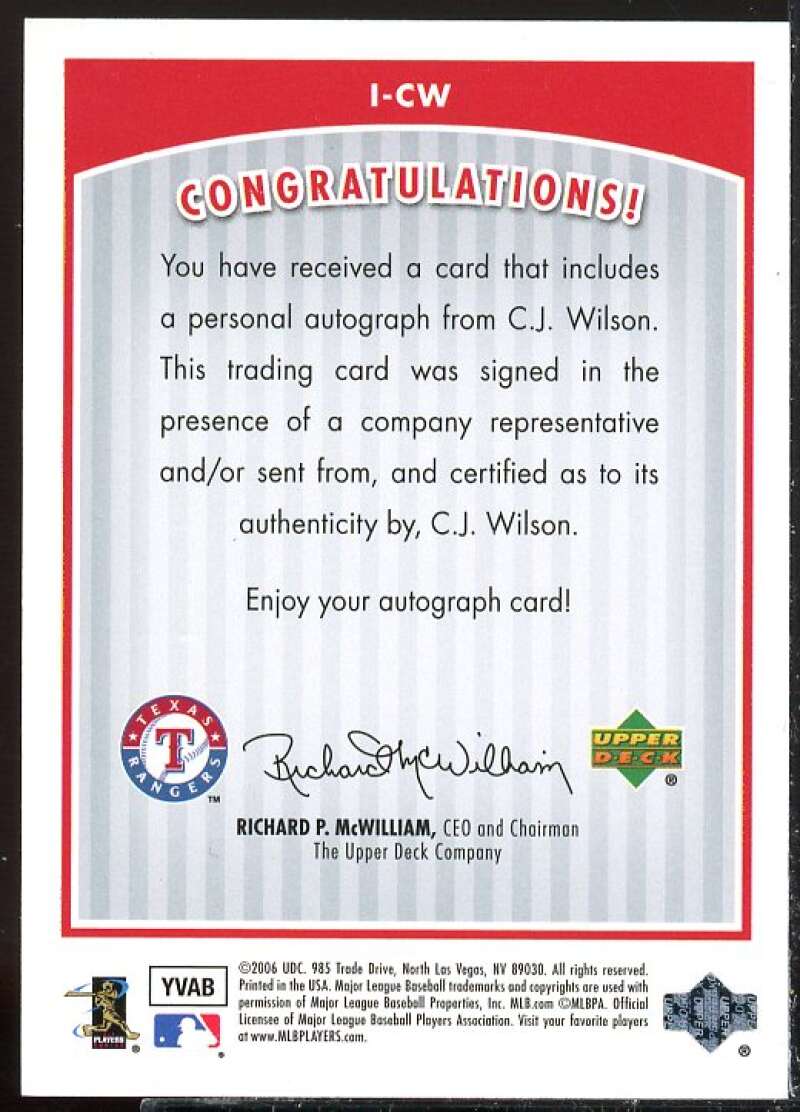 C.J. Wilson UPD Card 2006 Upper Deck INKredible #CW  Image 2