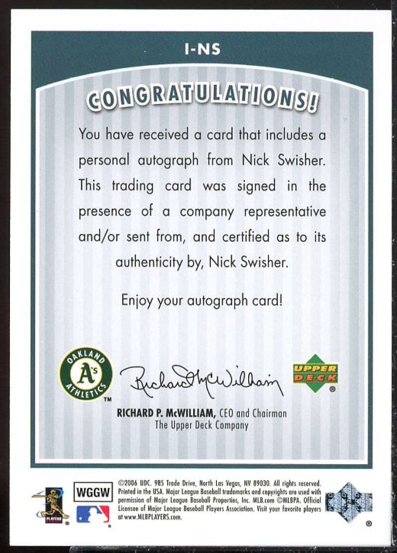 Nick Swisher UPD Card 2006 Upper Deck INKredible #NS  Image 2