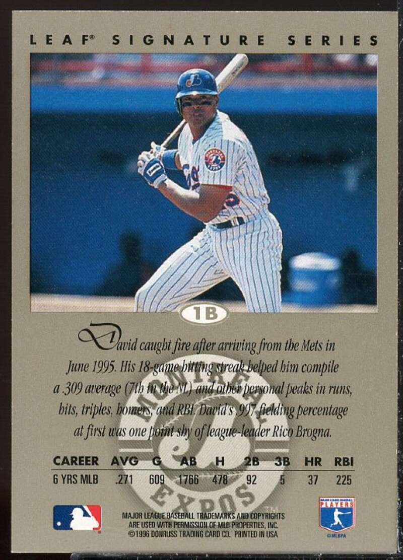 David Segui Card 1996 Leaf Signature Autographs Silver #206  Image 2