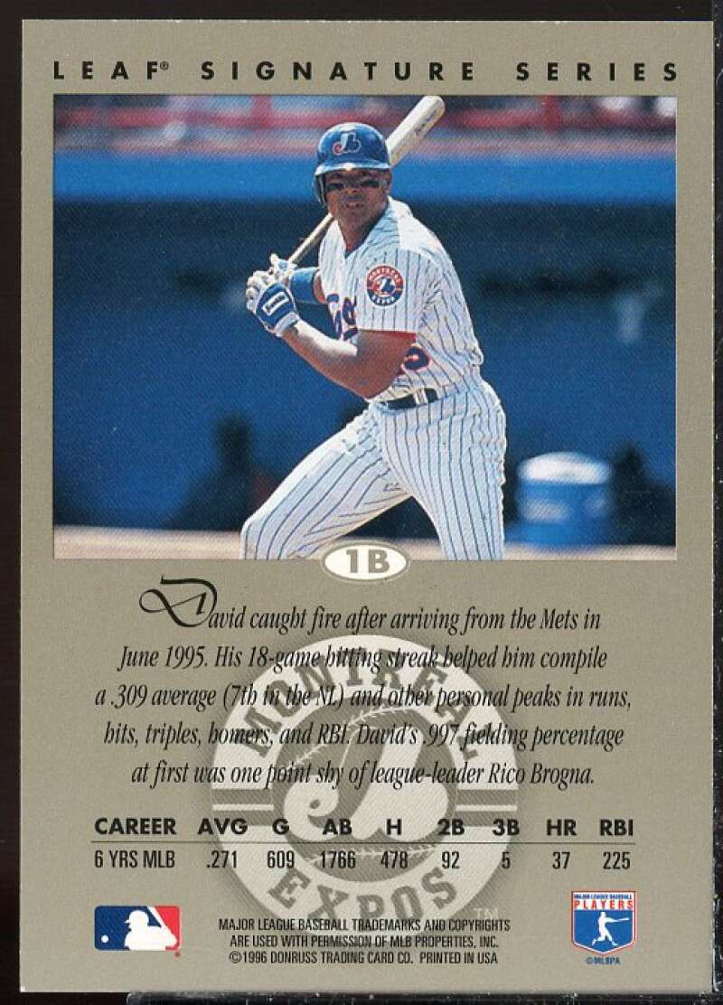 David Segui Card 1996 Leaf Signature Autographs Silver #206  Image 2