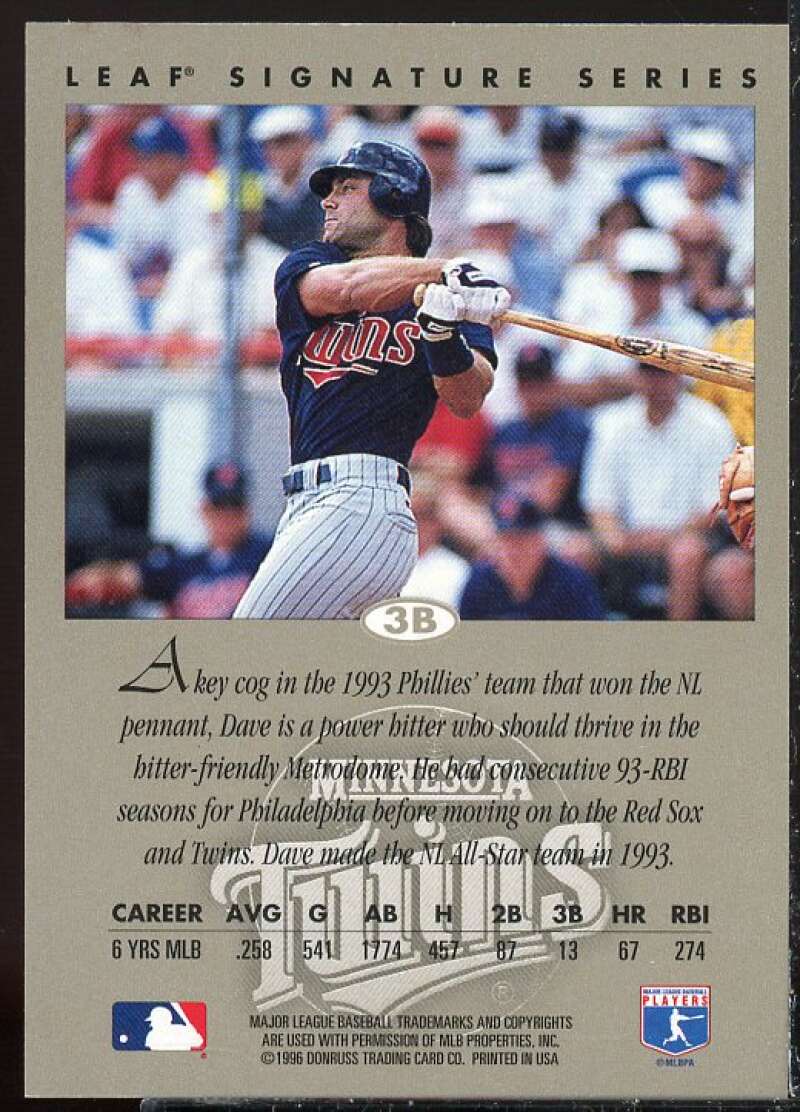 Dave Hollins Card 1996 Leaf Signature Autographs #106  Image 2