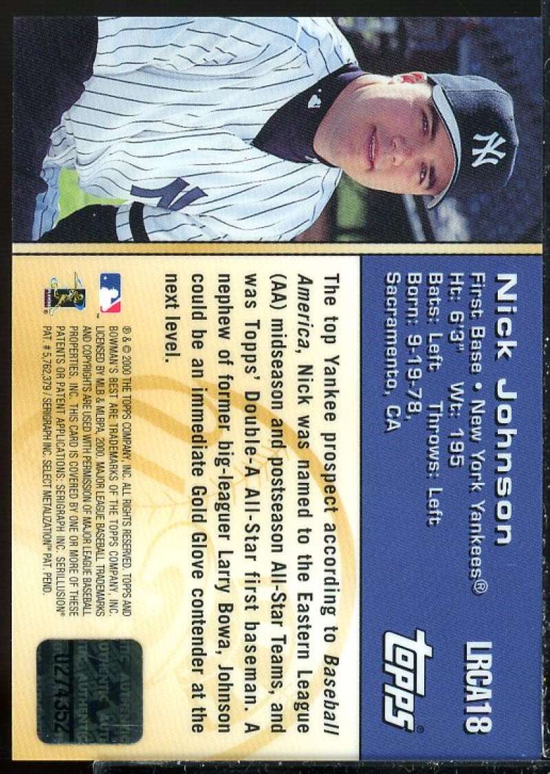 Nick Johnson Card 2000 Bowman's Best Locker Room Collection Autographs #LRCA18  Image 2