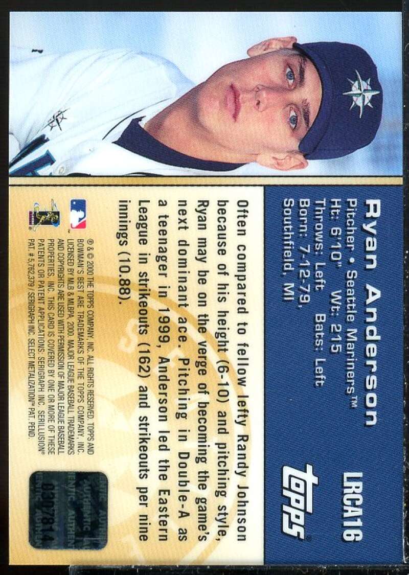 Ryan Anderson A 2000 Bowman's Best Locker Room Collection Autographs #LRCA16  Image 2