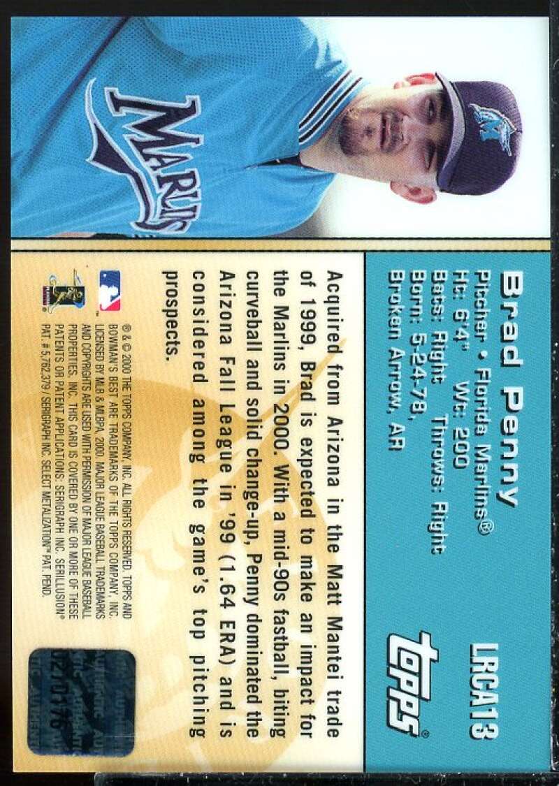 Brad Penny A Card 2000 Bowman's Best Locker Room Collection Autographs #LRCA13  Image 2