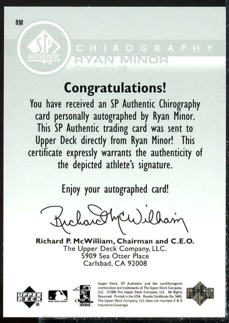 Ryan Minor Card 1999 SP Authentic Chirography #RM  Image 2