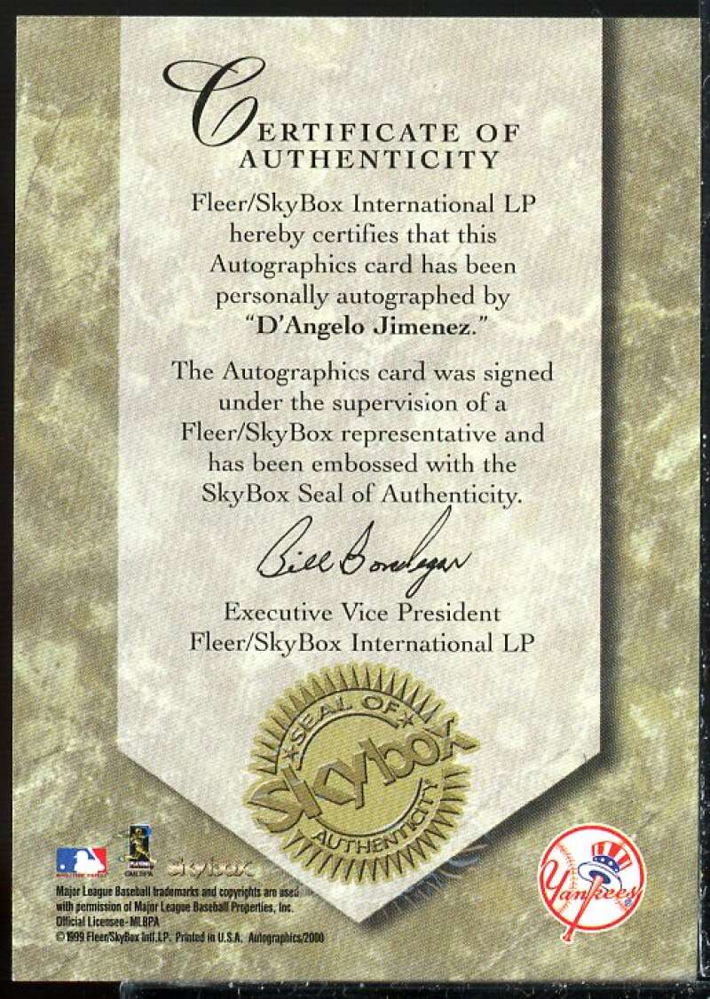 D'Angelo Jimenez Card 2000 SkyBox Autographics #65  Image 2