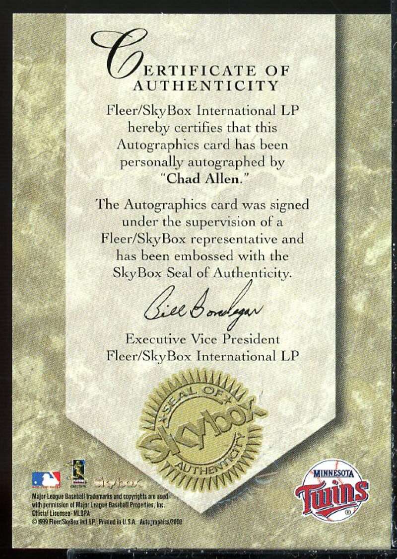 Chad Allen Card 2000 SkyBox Autographics #2  Image 2