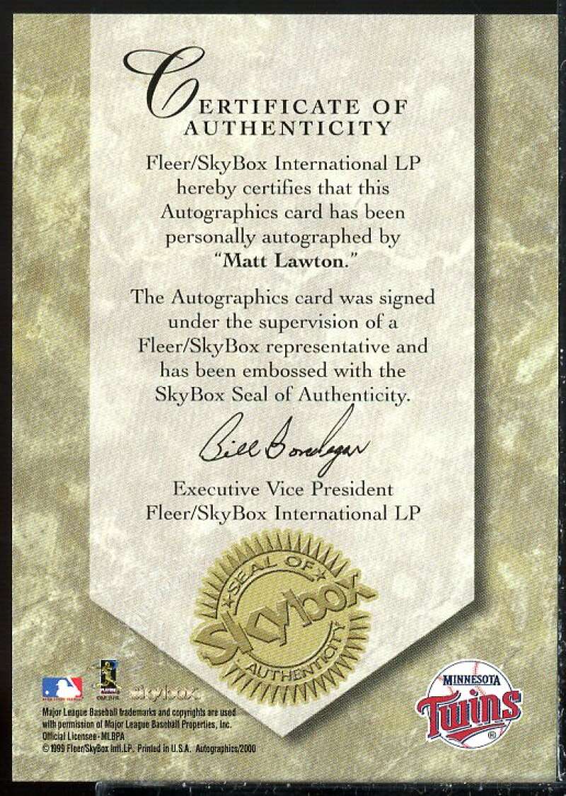 Matt Lawton Card 2000 SkyBox Autographics #78  Image 2