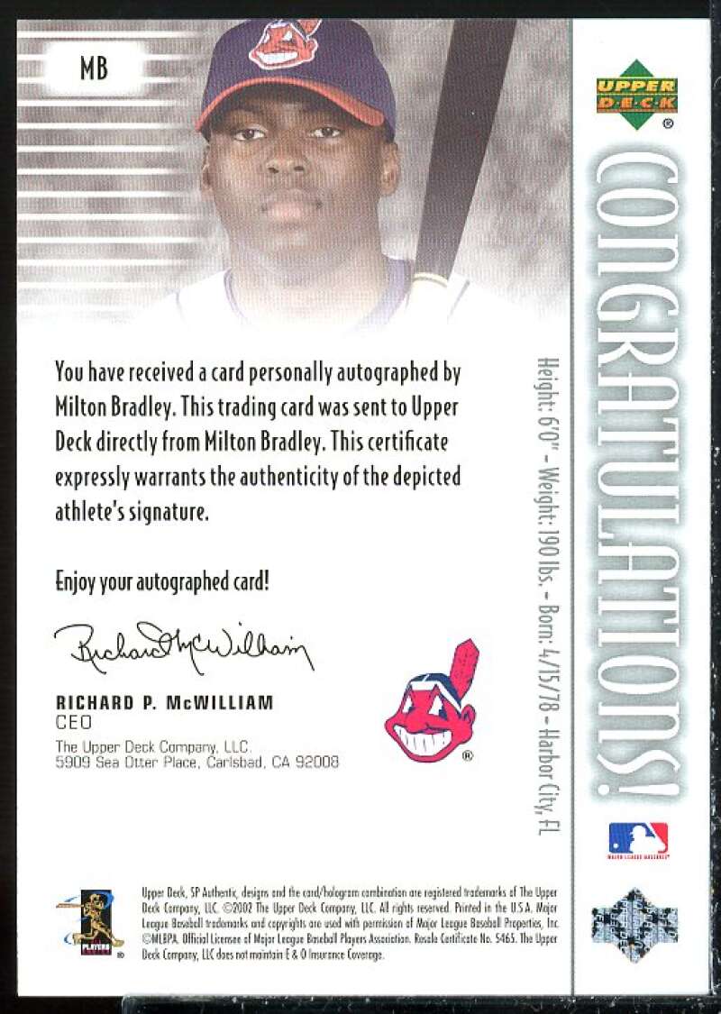 Milton Bradley Card 2002 SP Authentic Chirography #MBr  Image 2