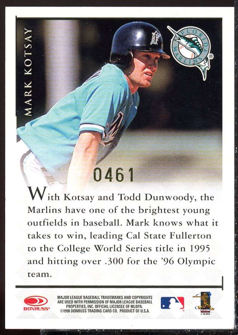 Mark Kotsay Card 1998 Donruss Signature Autographs Millennium #70  Image 2