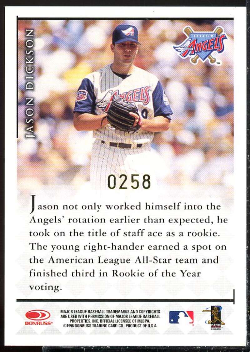 Jason Dickson Card 1998 Donruss Signature Autographs Millennium #35  Image 2