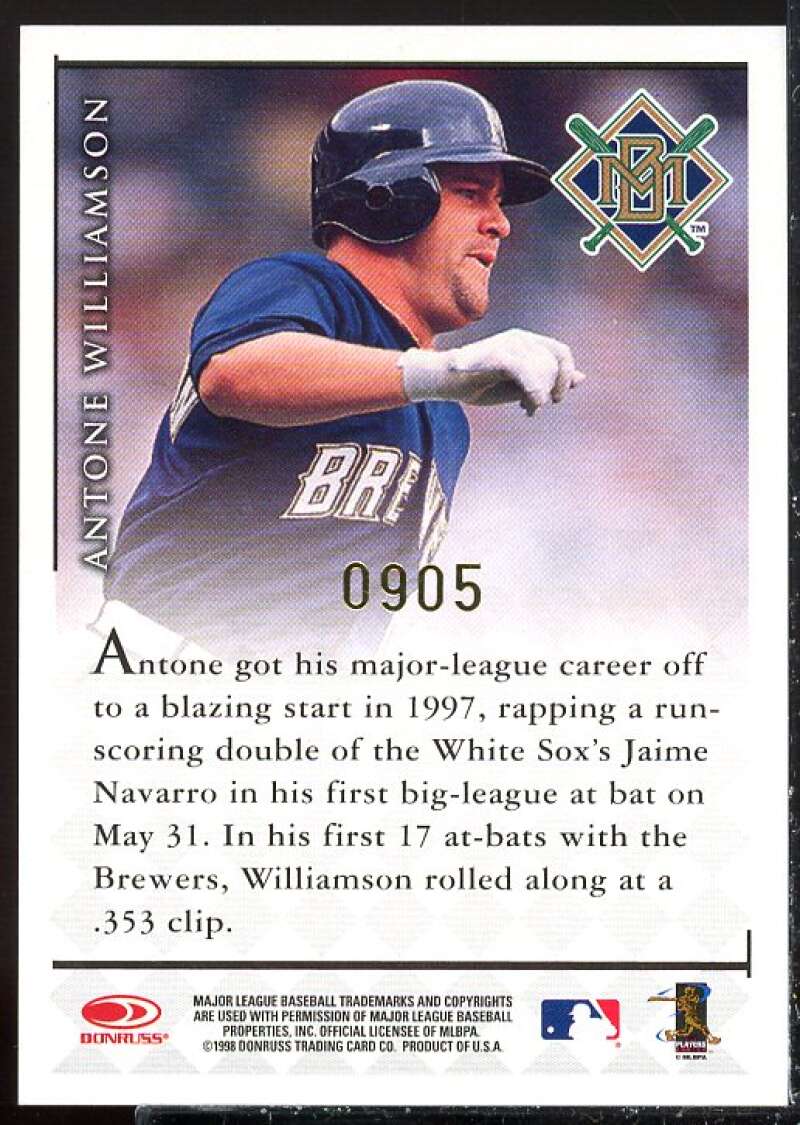 Antone Williamson Card 1998 Donruss Signature Autographs Millennium #120  Image 2