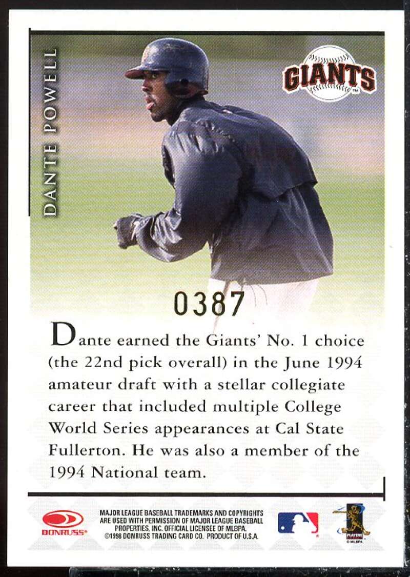Dante Powell Card 1998 Donruss Signature Autographs Millennium #93  Image 2