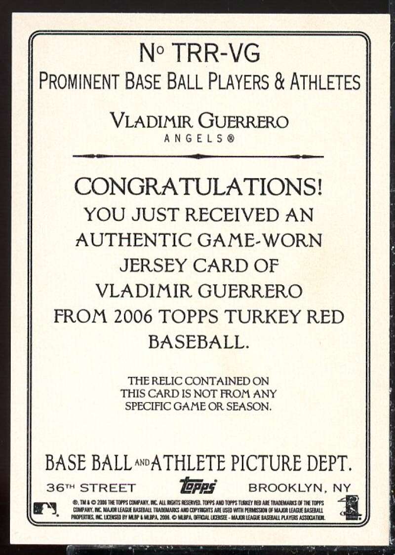 Vladimir Guerrero Card 2006 Topps Turkey Red Relics #VG  Image 2