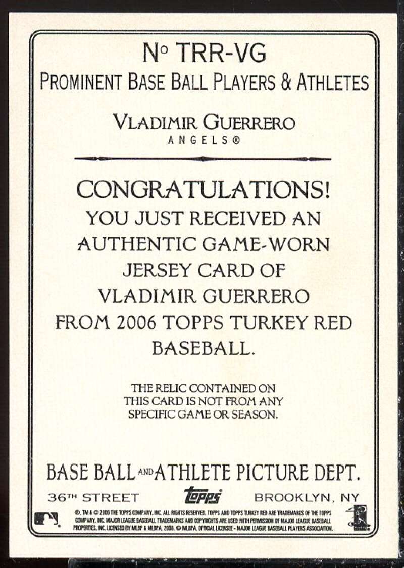 Vladimir Guerrero Card 2006 Topps Turkey Red Relics #VG  Image 2