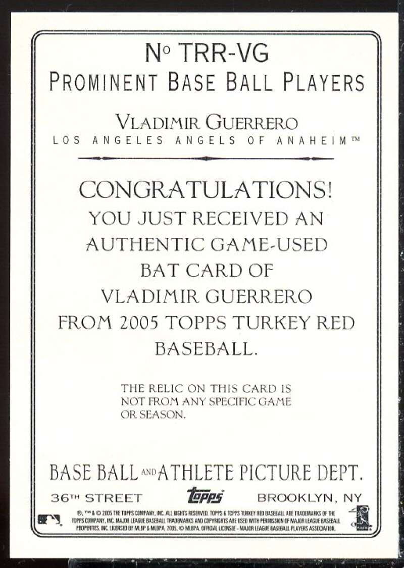 Vladimir Guerrero Card 2005 Topps Turkey Red Relics #VG  Image 2