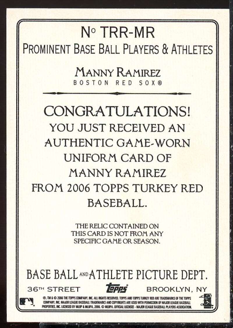 Manny Ramirez Pants Card 2006 Topps Turkey Red Relics #MR  Image 2
