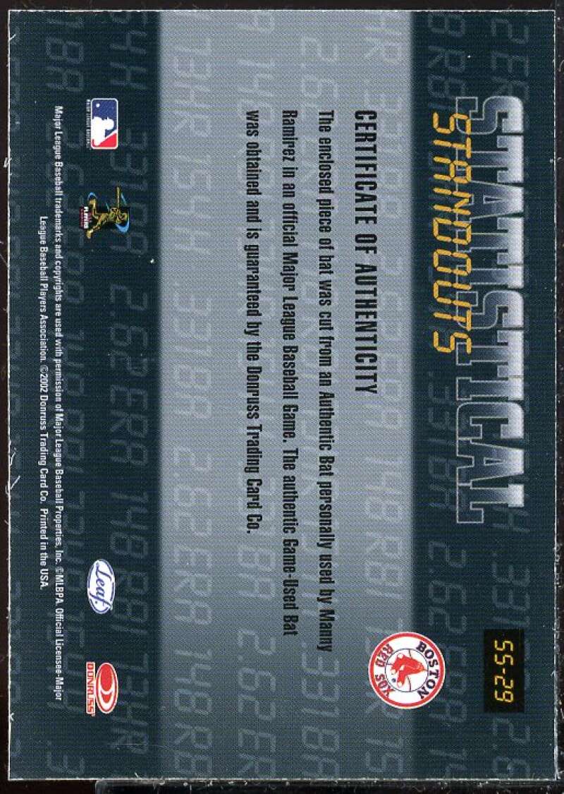 Manny Ramirez 2002 Leaf Rookies and Stars Statistical Standouts Materials #29  Image 2