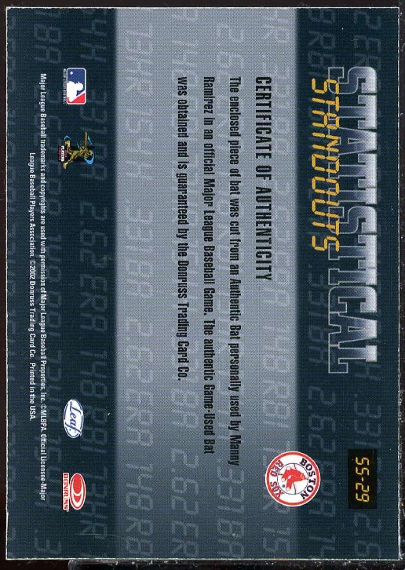 Manny Ramirez 2002 Leaf Rookies and Stars Statistical Standouts Materials #29  Image 2