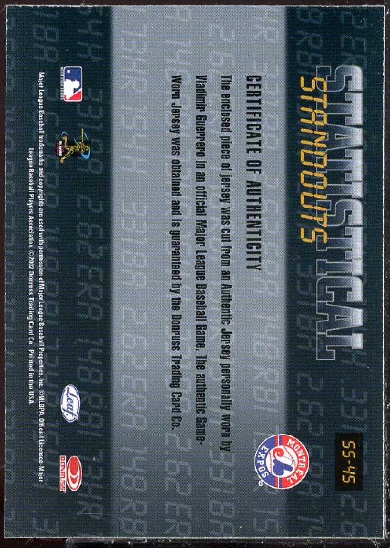 Vladimir Guerrero 2002 Leaf Rookies and Stars Statistical Standouts Materials #  Image 2