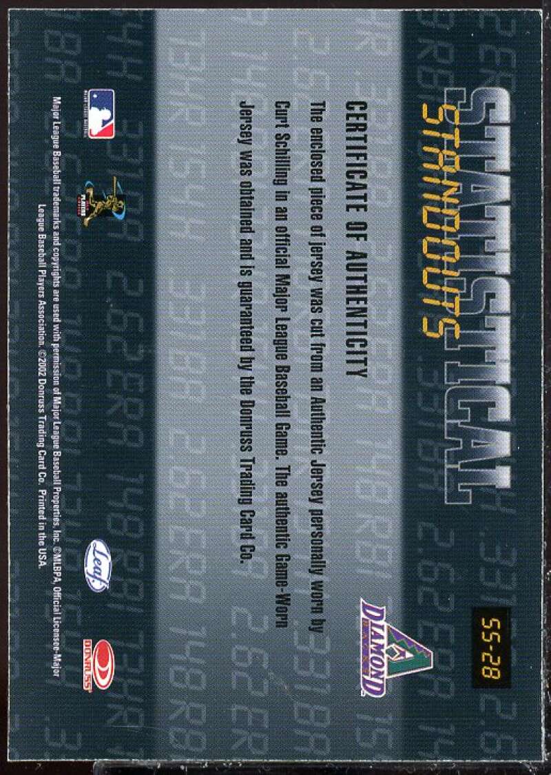 Curt Schilling 2002 Leaf Rookies and Stars Statistical Standouts Materials #28  Image 2