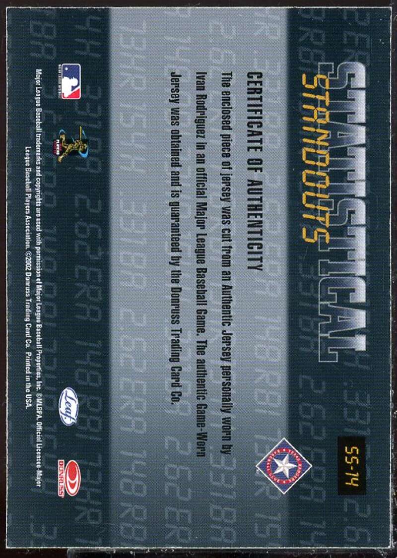 Ivan Rodriguez 2002 Leaf Rookies and Stars Statistical Standouts Materials #14  Image 2