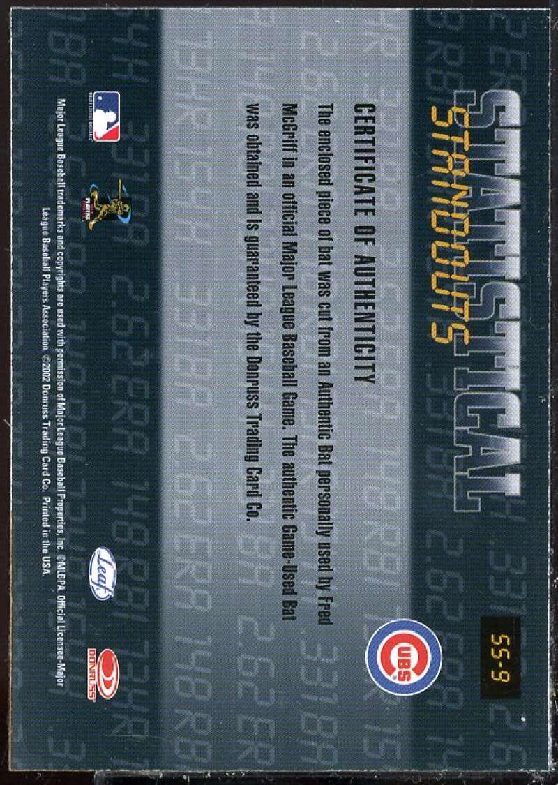 Fred McGriff 2002 Leaf Rookies and Stars Statistical Standouts Materials #9  Image 2