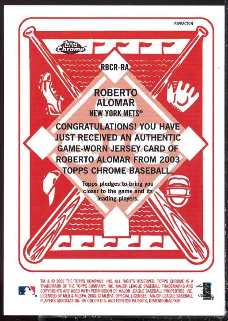 Roberto Alomar Card 2003 Topps Chrome Red Backs Relics #RA  Image 2