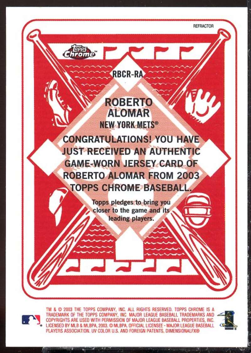 Roberto Alomar Card 2003 Topps Chrome Red Backs Relics #RA  Image 2