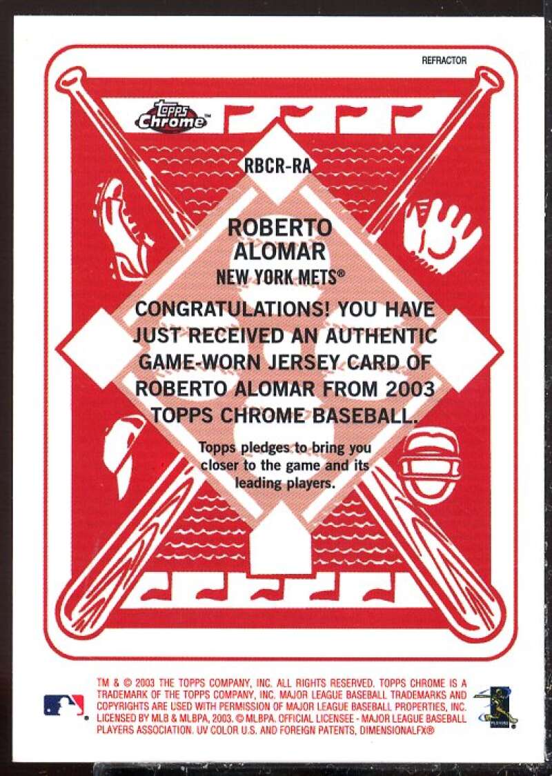 Roberto Alomar Card 2003 Topps Chrome Red Backs Relics #RA  Image 2