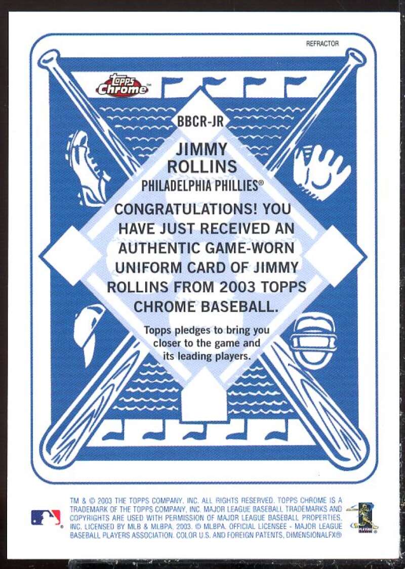 Jimmy Rollins Card 2003 Topps Chrome Blue Backs Relics #JR  Image 2