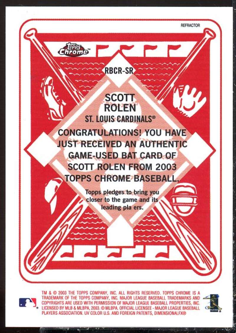 Scott Rolen Card 2003 Topps Chrome Red Backs Relics #SR  Image 2