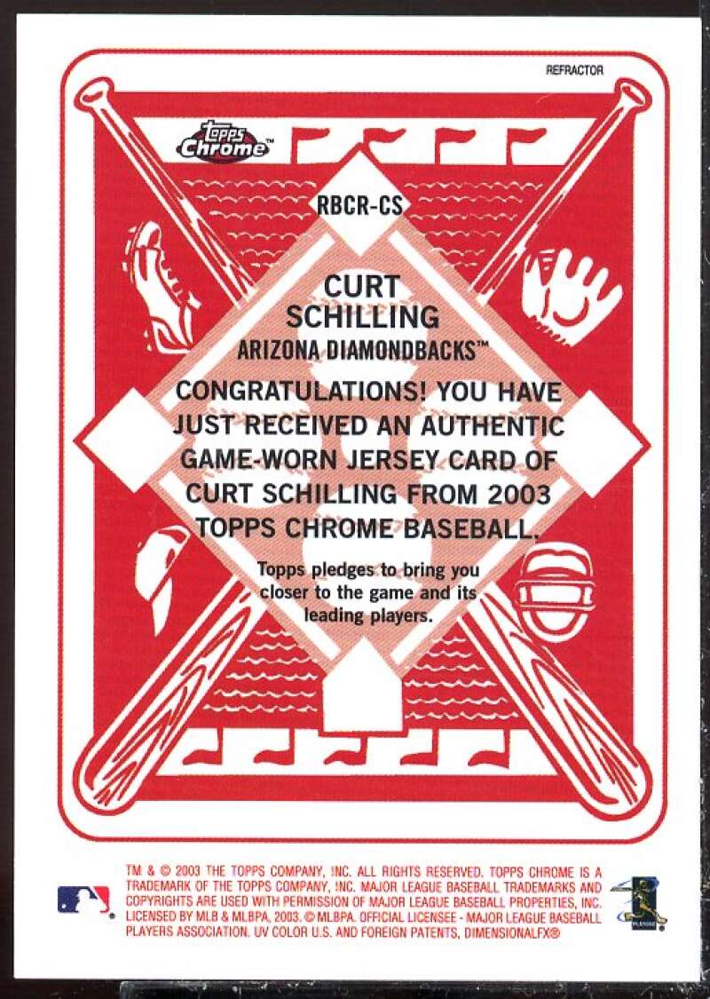 Curt Schilling Card 2003 Topps Chrome Red Backs Relics #CS  Image 2