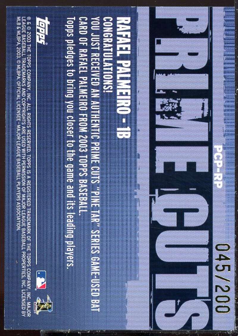 Rafael Palmeiro Card 2003 Topps Prime Cuts Pine Tar Relics #RP2  Image 2