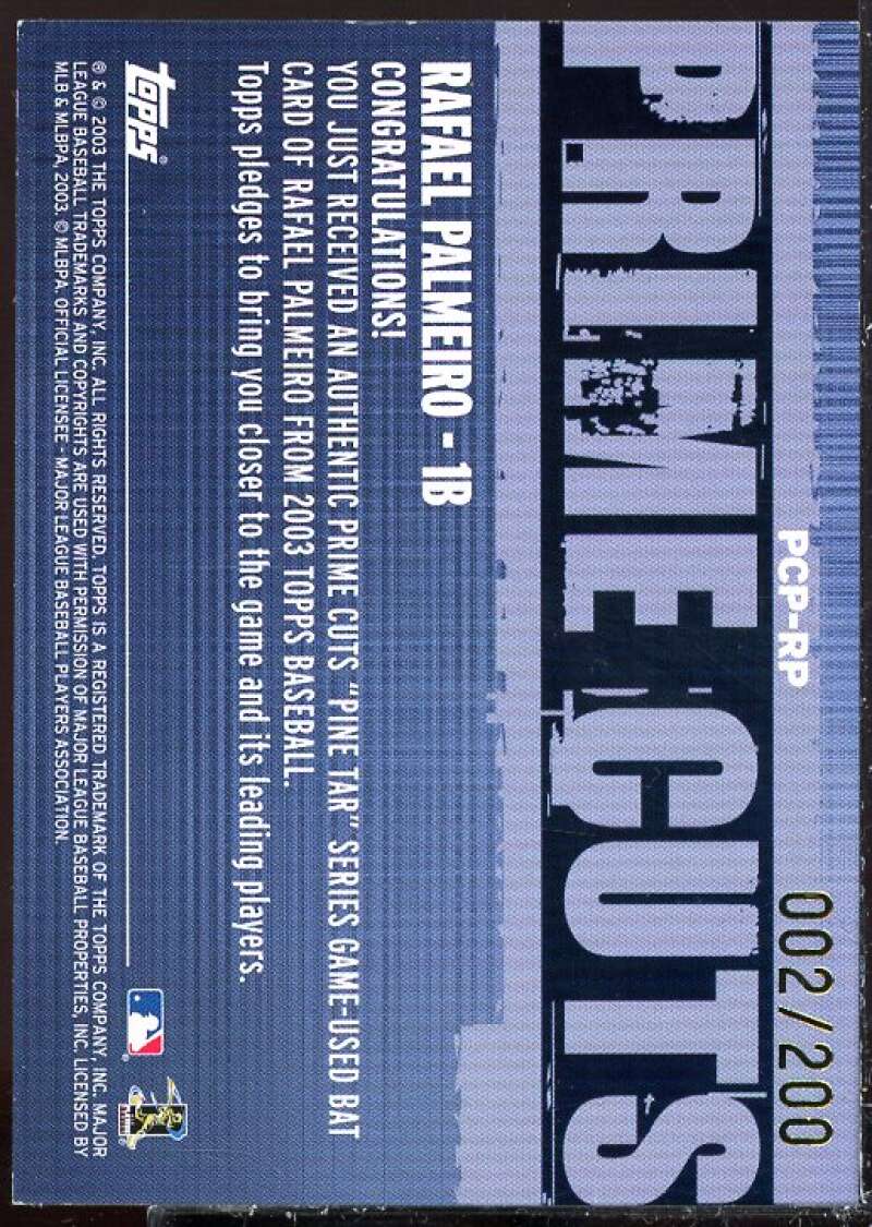Rafael Palmeiro Card 2003 Topps Prime Cuts Pine Tar Relics #RP2  Image 2
