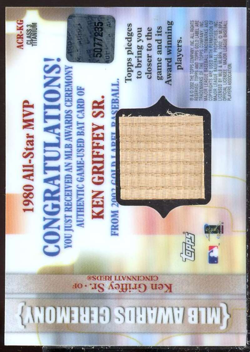 Ken Griffey Sr. AS MVP 2002 Gold Label MLB Awards Ceremony Relics Titanium #KG  Image 2