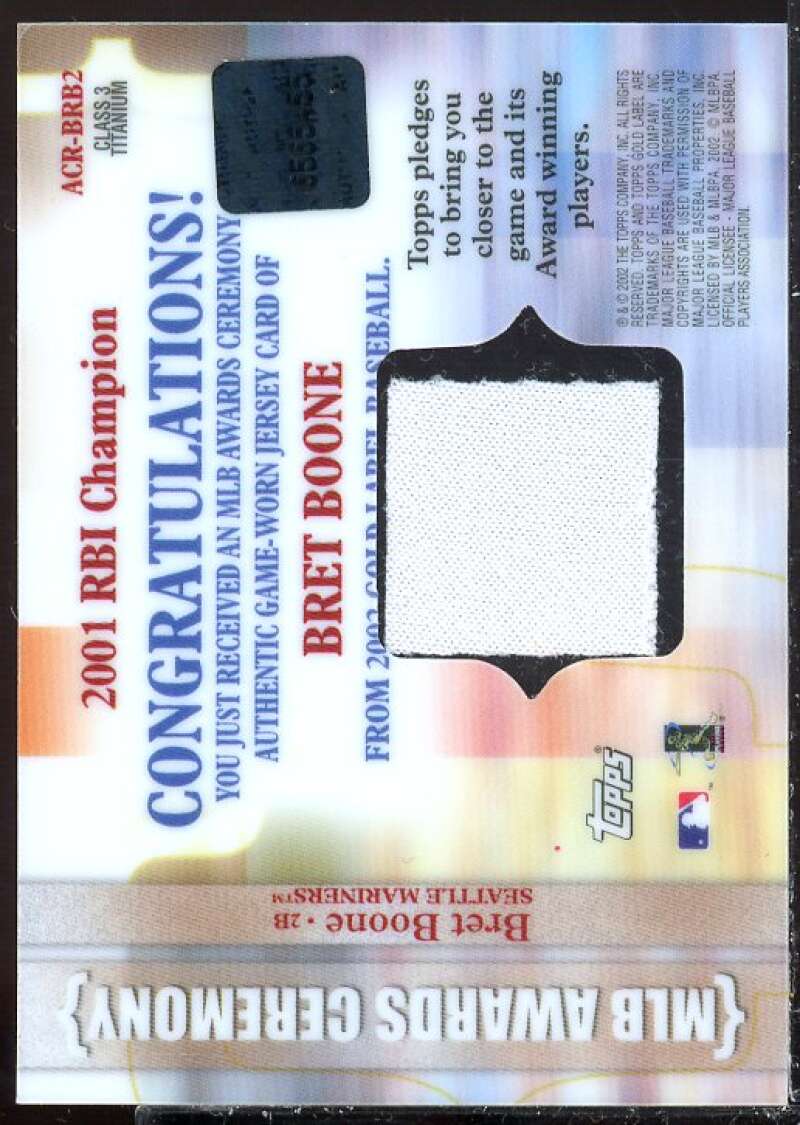 Bret Boone RBI 2002 Topps Gold Label MLB Awards Ceremony Relics Titanium #BRB2  Image 2