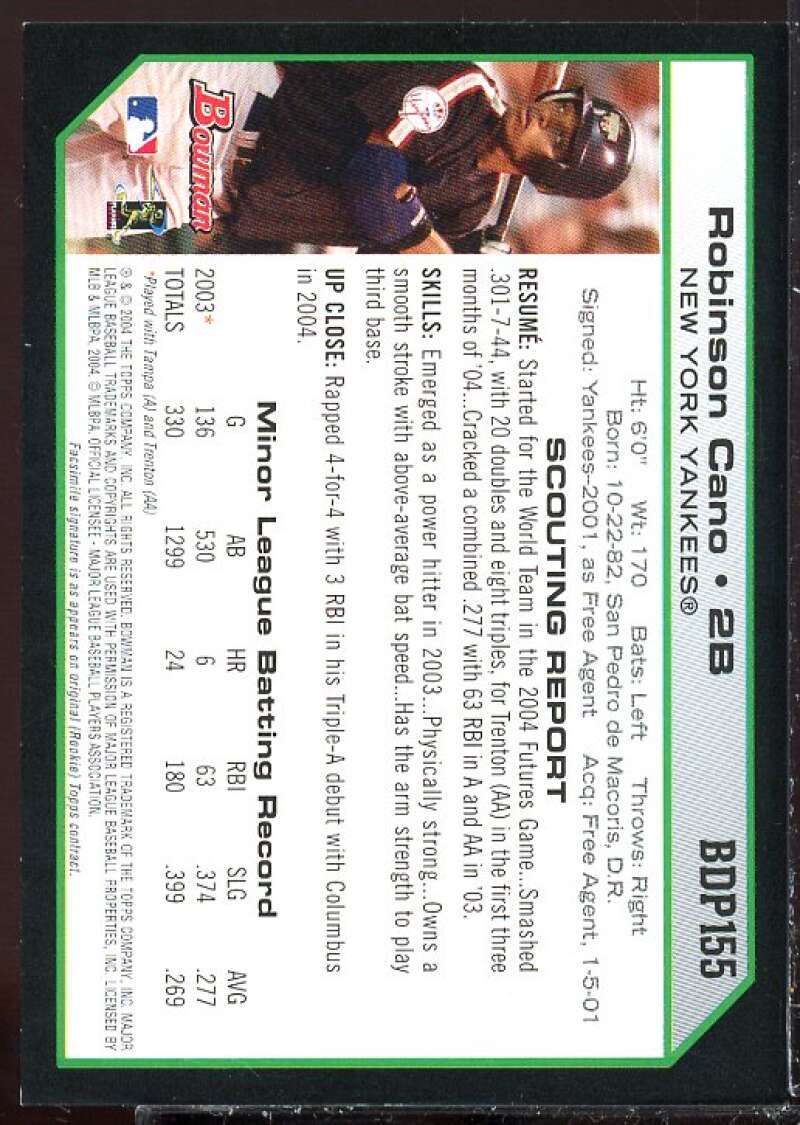 Robinson Cano Card 2004 Bowman Draft Futures Game Jersey Relics #155  Image 2