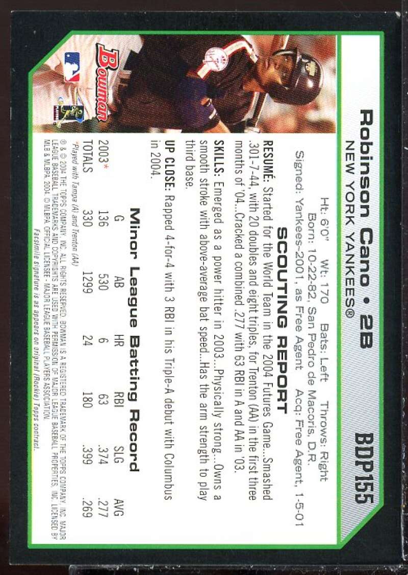 Robinson Cano Card 2004 Bowman Draft Futures Game Jersey Relics #155  Image 2