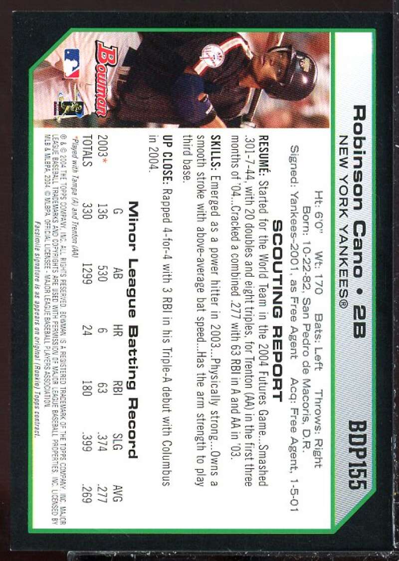 Robinson Cano Card 2004 Bowman Draft Futures Game Jersey Relics #155  Image 2