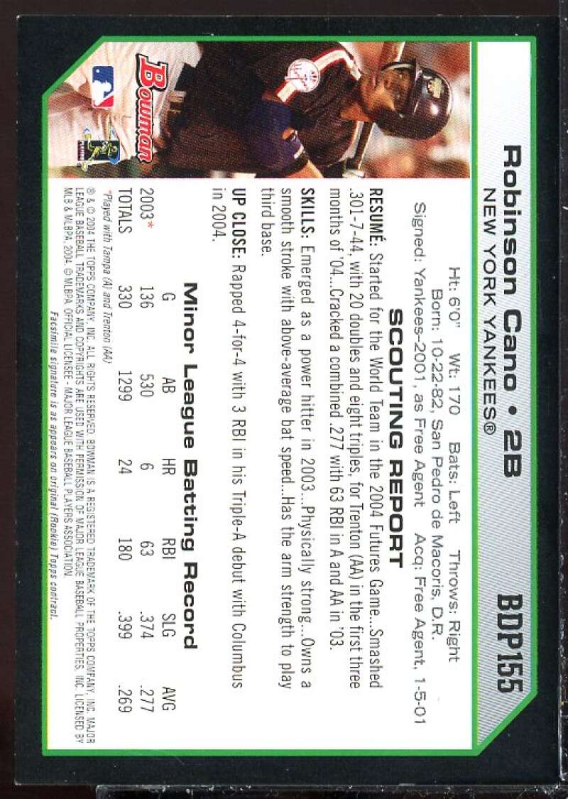 Robinson Cano Card 2004 Bowman Draft Futures Game Jersey Relics #155  Image 2