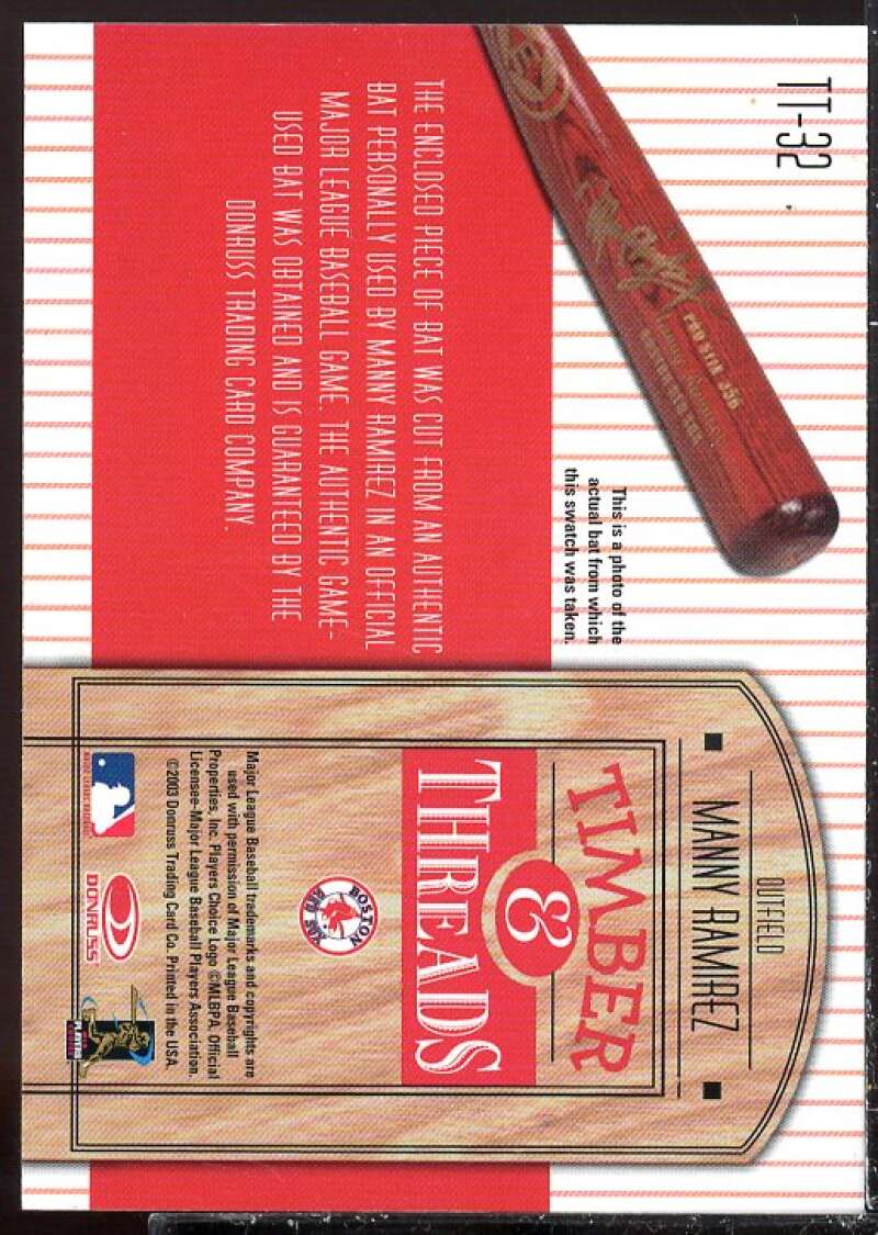 Manny Ramirez Card 2004 Donruss Timber and Threads #32  Image 2